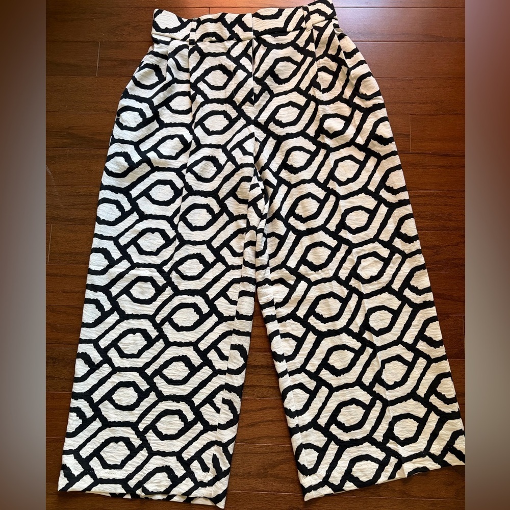 Jules & Leopold Black & White Geometric Wide-Leg Cropped Pants Size XS